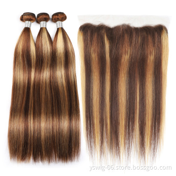 Bundles With Lace Frontals Piano Color Bundles Frontal With Bundles Straight Brazilian Hair 100 Human Hair
